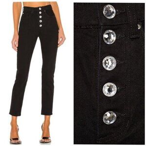 New WeWoreWhat Danielle Crystal Button Front High Rise Black Jeans Sz 24